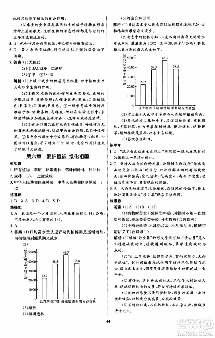 2019年初中同步學考優(yōu)化設計生物七年級上冊RJ人教版參考答案
