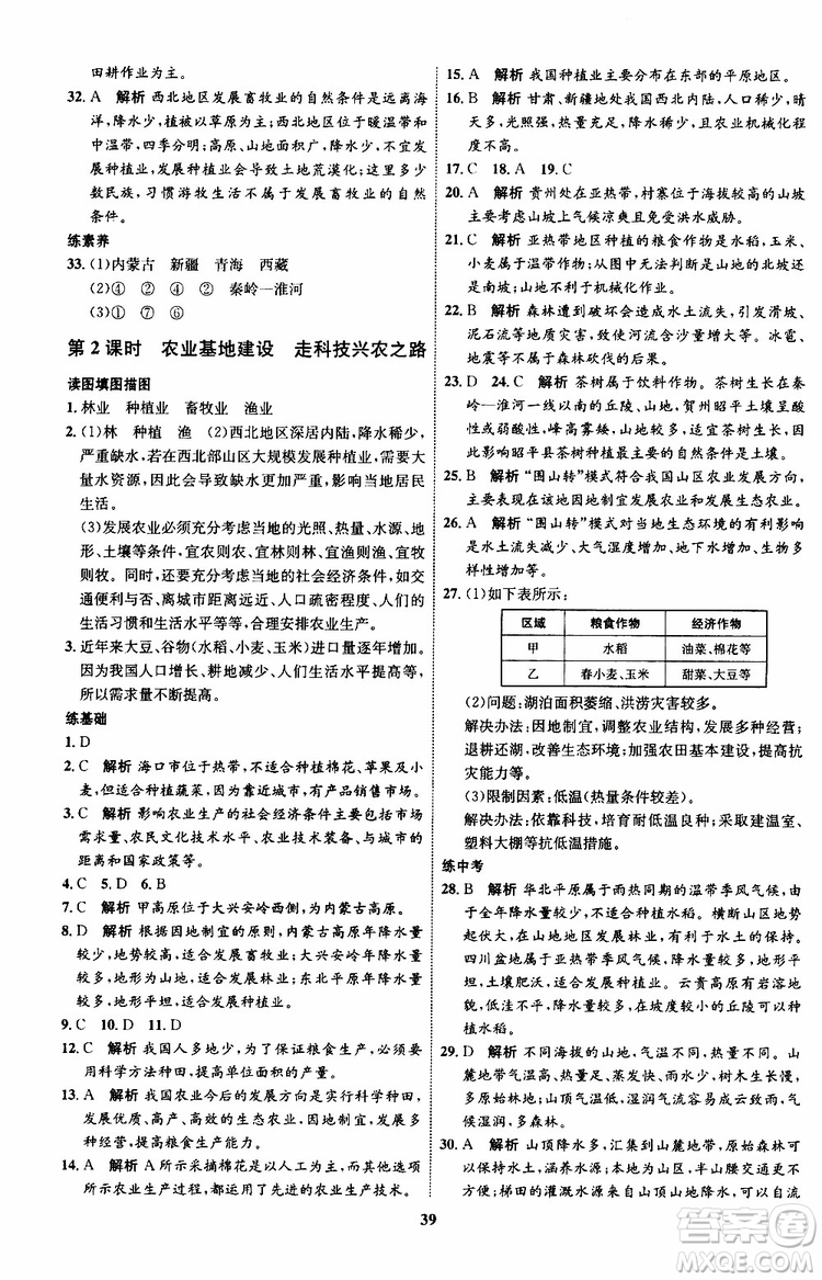 2019年初中同步學考優(yōu)化設計地理八年級上冊XQ星球版參考答案