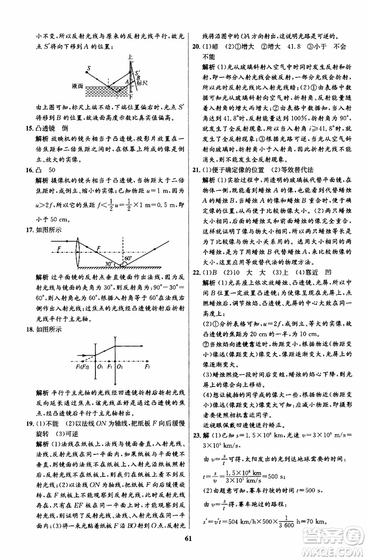 2019年初中同步學(xué)考優(yōu)化設(shè)計(jì)物理八年級上冊HK滬科版參考答案