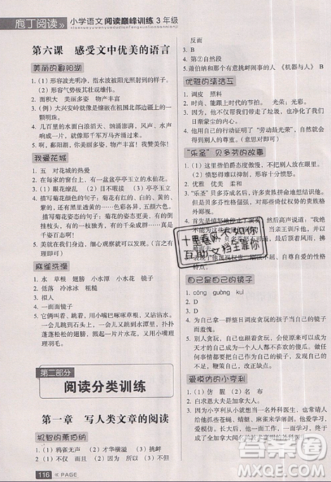 云南美術(shù)出版社2019庖丁閱讀小學(xué)語文閱讀巔峰訓(xùn)練3年級文體版參考答案