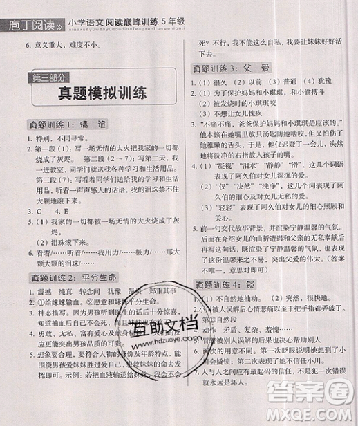云南美術(shù)出版社2019庖丁閱讀小學(xué)語(yǔ)文閱讀巔峰訓(xùn)練5年級(jí)文體版參考答案