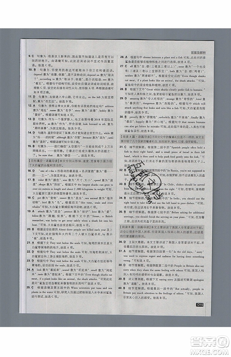 2019新版初中必刷題九年級(jí)上冊(cè)英語(yǔ)RJ版答案