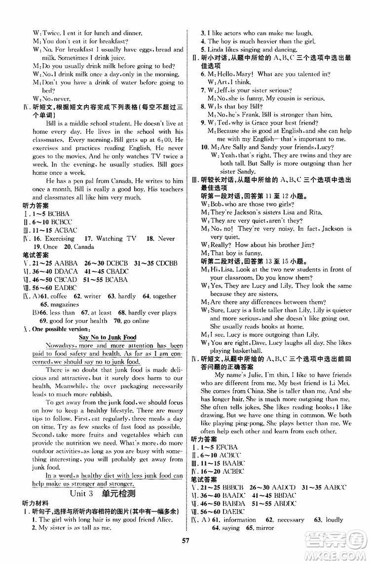 2019年初中同步學(xué)考優(yōu)化設(shè)計(jì)英語(yǔ)八年級(jí)上冊(cè)RJ人教版參考答案