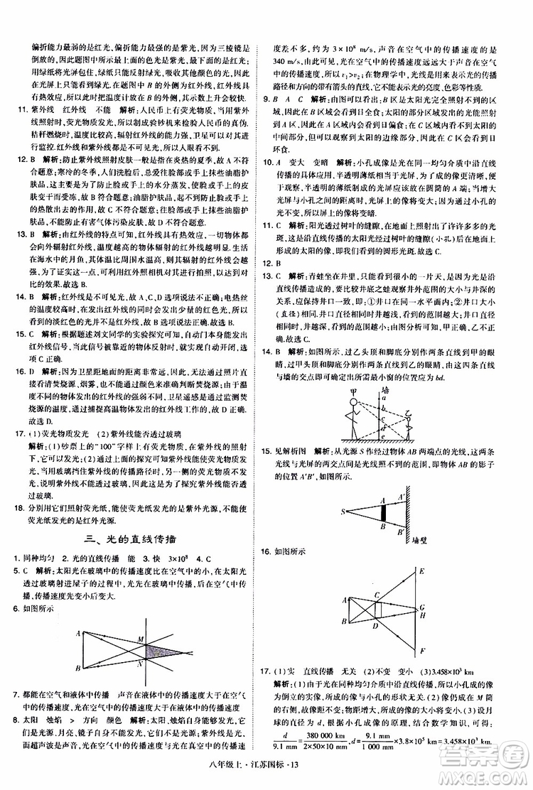 經(jīng)綸學典2019年學霸題中題八年級上冊物理江蘇國標修訂版參考答案
