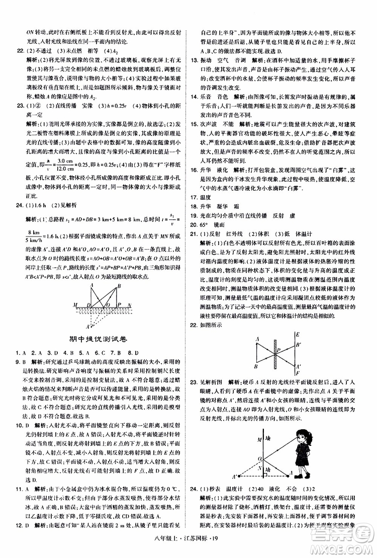 經(jīng)綸學典2019年學霸題中題八年級上冊物理江蘇國標修訂版參考答案