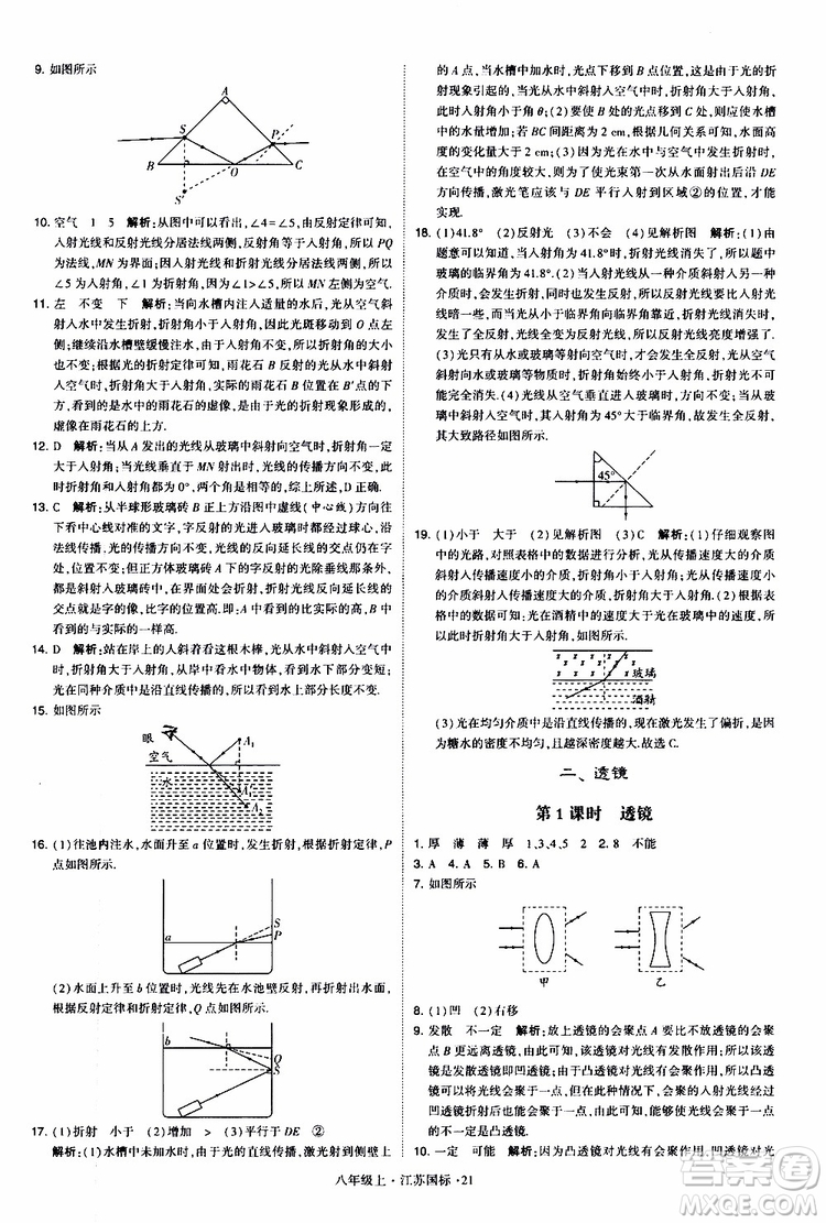 經(jīng)綸學典2019年學霸題中題八年級上冊物理江蘇國標修訂版參考答案