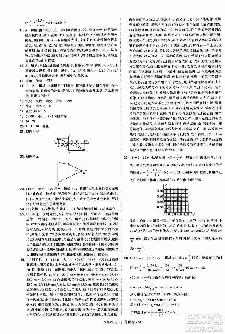 經(jīng)綸學典2019年學霸題中題八年級上冊物理江蘇國標修訂版參考答案