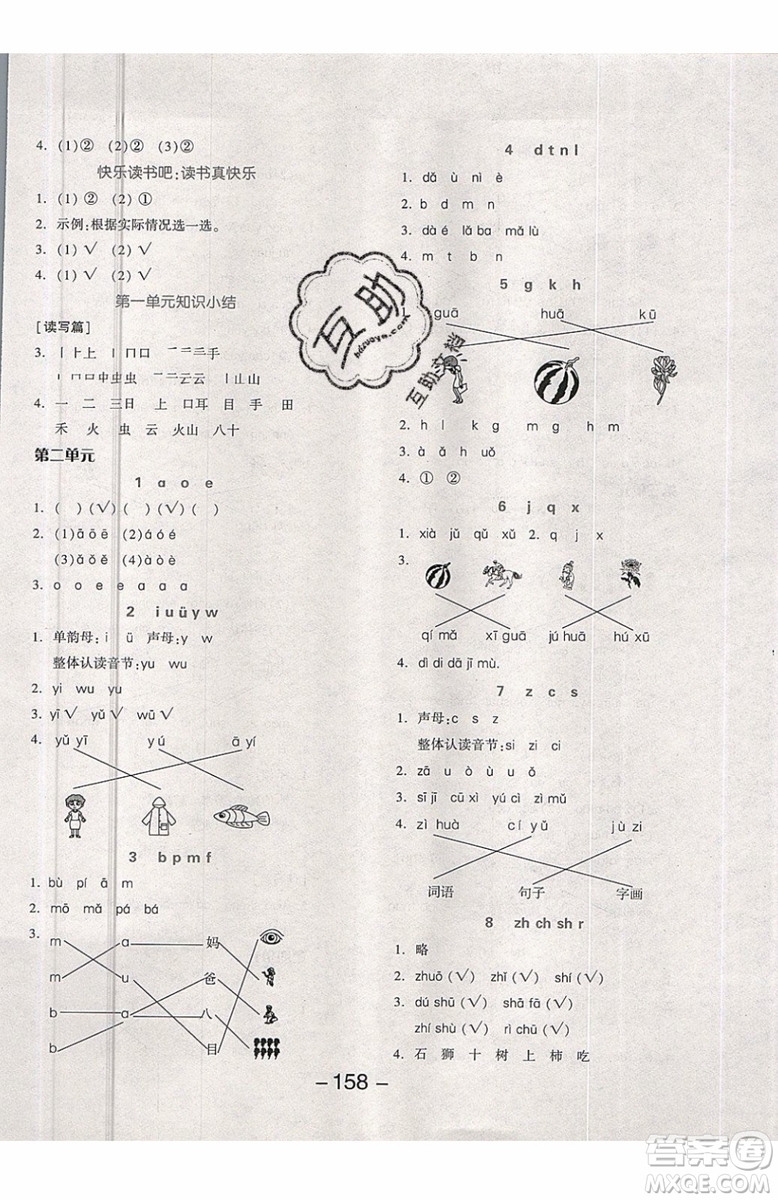 2019秋全品學(xué)練考一年級(jí)上冊(cè)語(yǔ)文RJ人教版參考答案