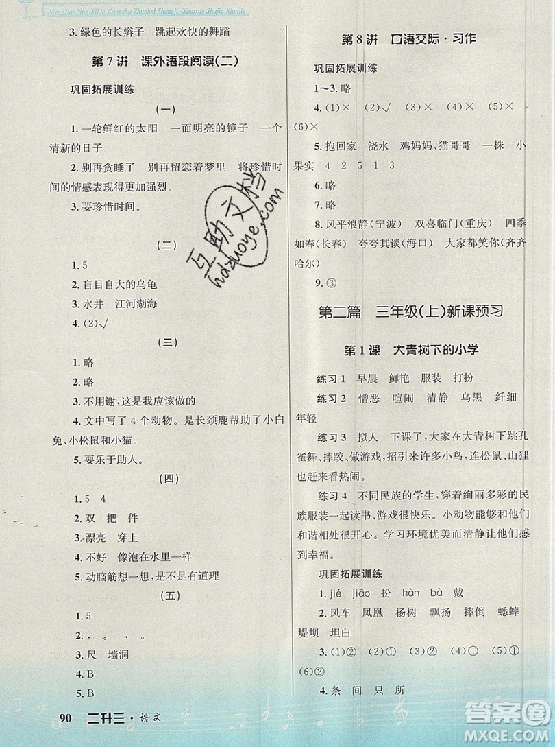 孟建平準(zhǔn)備升級(jí)小學(xué)暑假銜接二升三上冊(cè)語(yǔ)文人教版答案