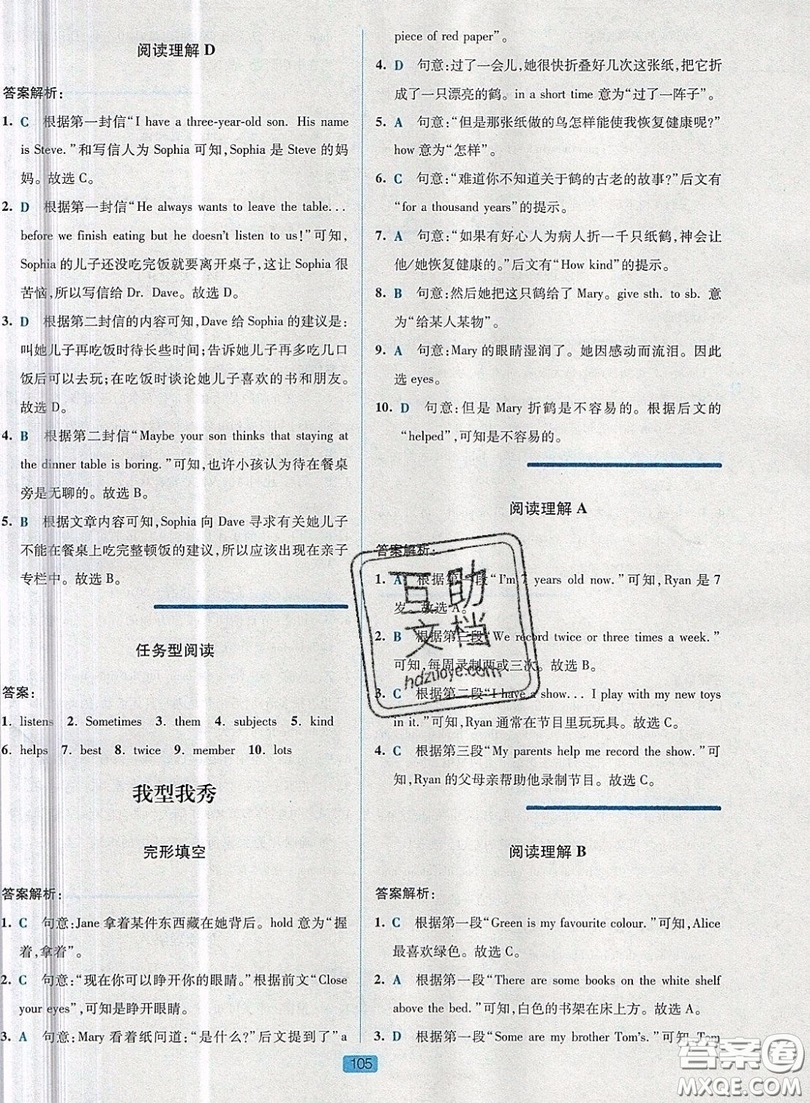江蘇人民出版社2019點(diǎn)津英語天天練英語時(shí)文閱讀7年級(jí)第四輯參考答案
