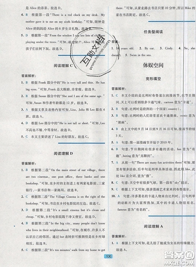 江蘇人民出版社2019點(diǎn)津英語天天練英語時(shí)文閱讀7年級(jí)第四輯參考答案
