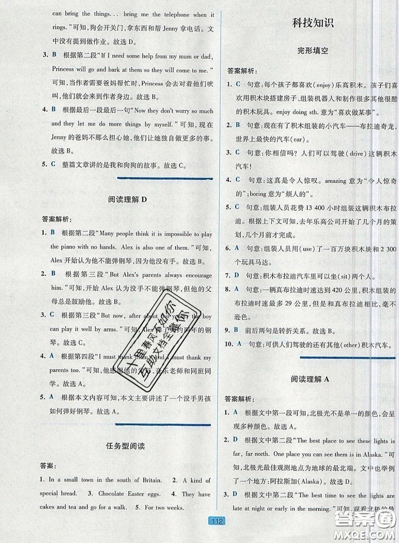 江蘇人民出版社2019點(diǎn)津英語天天練英語時(shí)文閱讀7年級(jí)第四輯參考答案