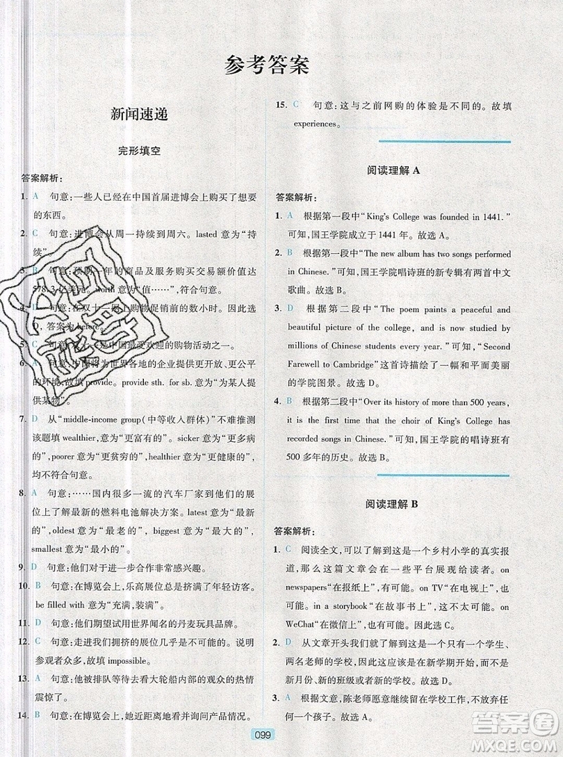江蘇人民出版社2019點津英語天天練英語時文閱讀8年級第四輯參考答案