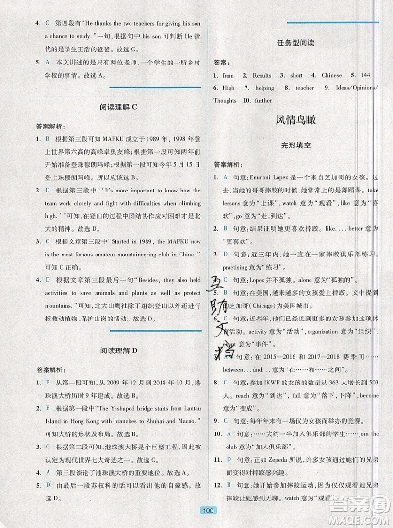 江蘇人民出版社2019點津英語天天練英語時文閱讀8年級第四輯參考答案