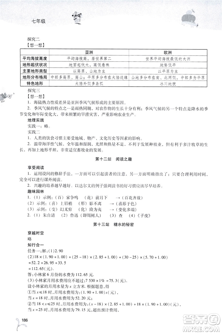 2019新課程暑假作業(yè)本七年級綜合C版答案