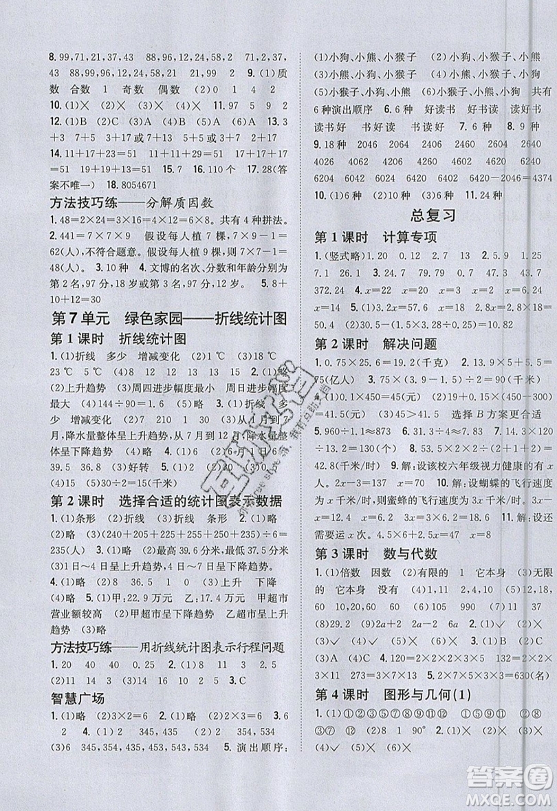 吉林人民出版社2019小學(xué)題幫數(shù)學(xué)五年級(jí)上冊(cè)青島版參考答案