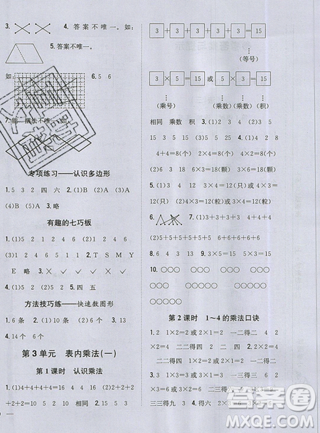 吉林人民出版社2019小學(xué)題幫數(shù)學(xué)二年級(jí)上冊(cè)新課標(biāo)江蘇版參考答案