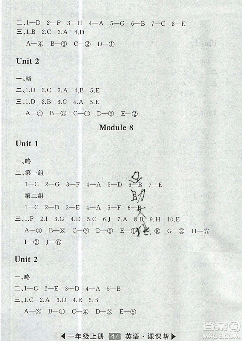 沈陽出版社2019學習之星課課幫大連市小學生同步作業(yè)英語一年級上冊參考答案 