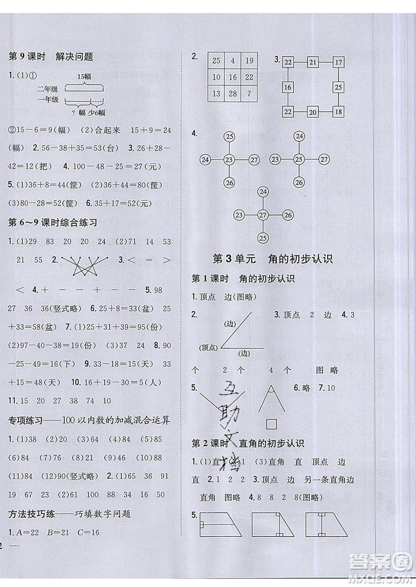 吉林人民出版社2019小學(xué)題幫數(shù)學(xué)二年級上冊新課標(biāo)人教版參考答案