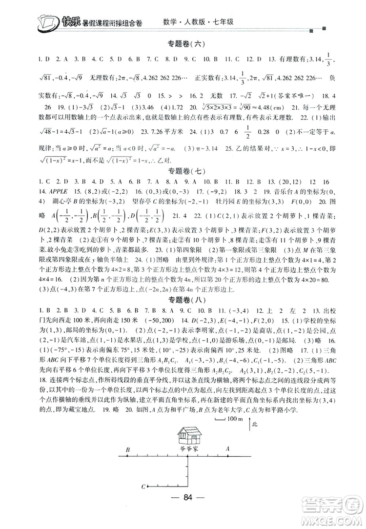 讀者書(shū)苑2019快樂(lè)暑假課程銜接組合卷七年級(jí)數(shù)學(xué)人教版答案
