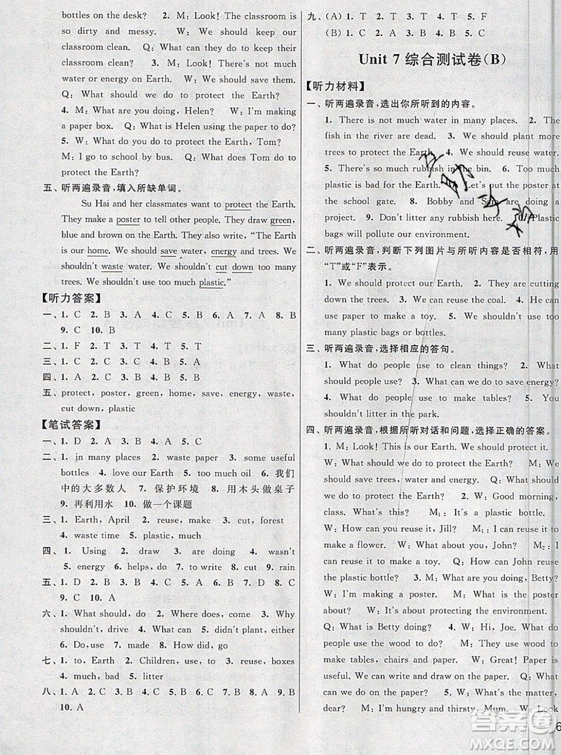 2019新版亮點給力大試卷六年級上冊英語蘇教版答案