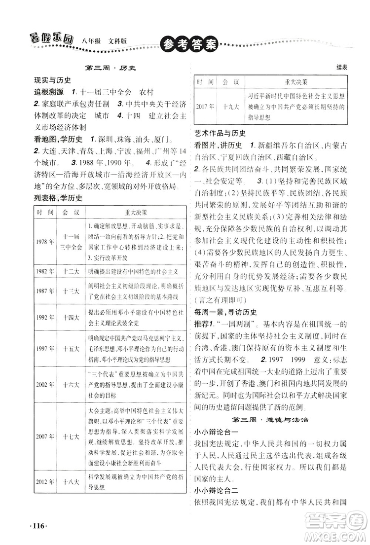 遼寧師范大學(xué)出版社2019暑假樂(lè)園八年級(jí)文科版答案