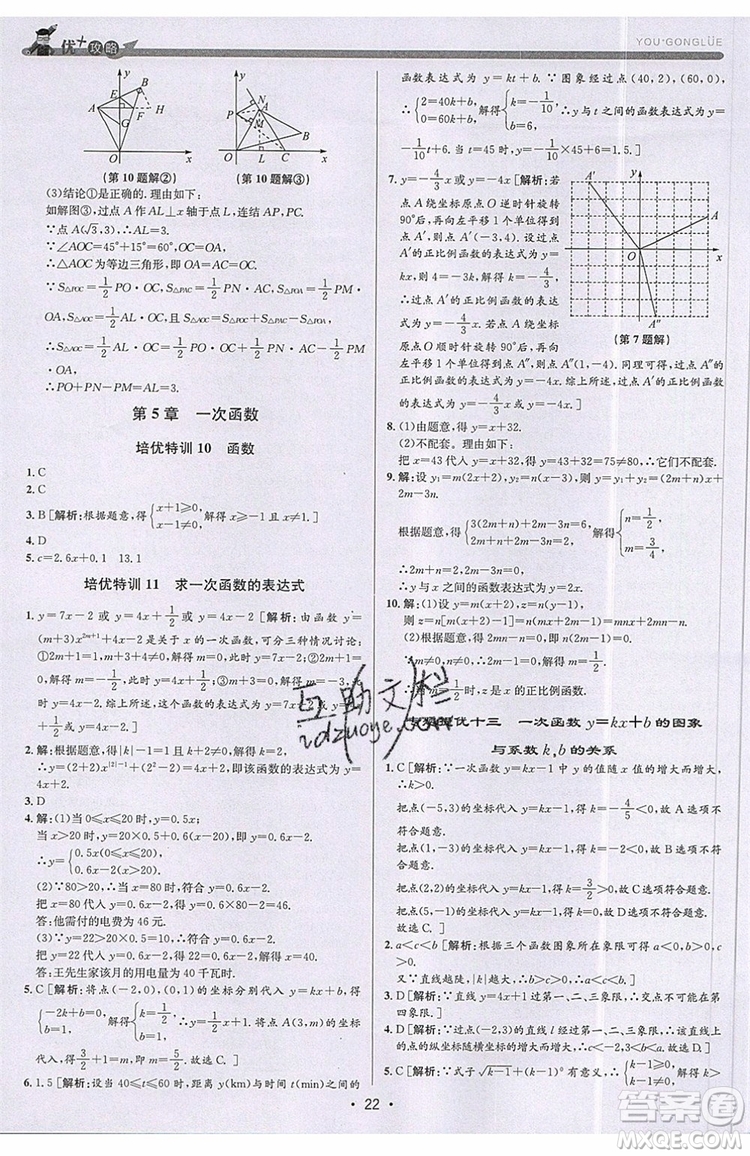 志明教育2019新版優(yōu)+攻略八年級上冊數(shù)學(xué)ZJ浙教版參考答案