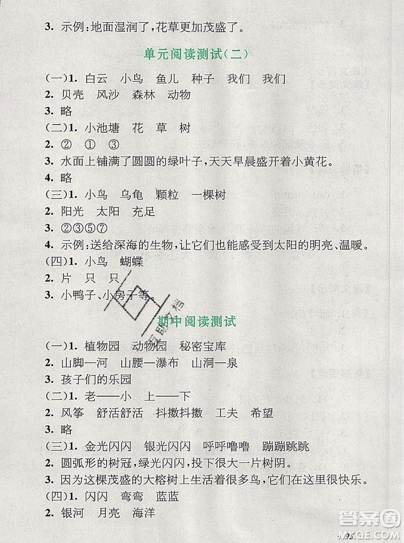 2019秋新版語文同步拓展閱讀與訓(xùn)練一年級(jí)上冊(cè)人教版答案