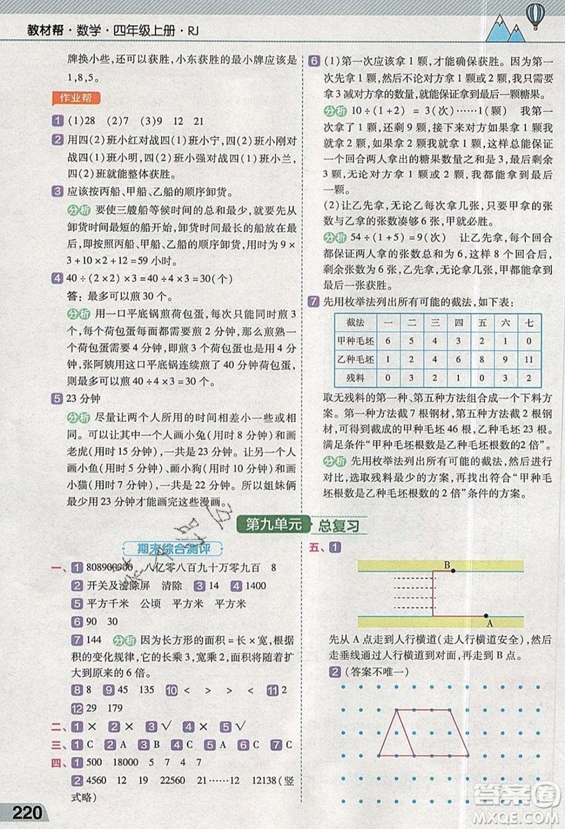 天星教育2019教材幫小學數(shù)學四年級上冊人教PJ版參考答案