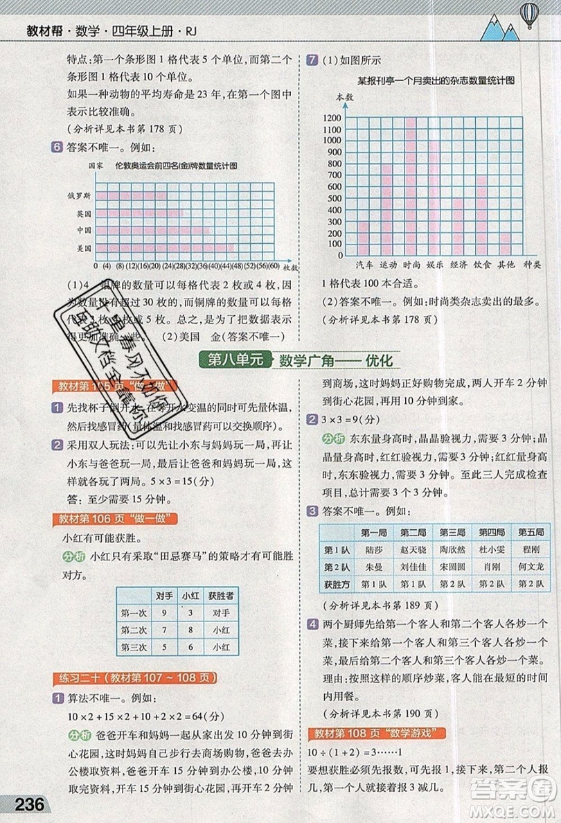 天星教育2019教材幫小學數(shù)學四年級上冊人教PJ版參考答案