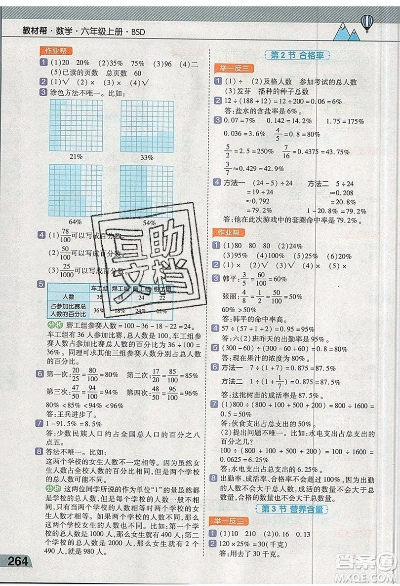 天星教育2019教材幫小學(xué)數(shù)學(xué)六年級(jí)上冊(cè)BSD北師大版參考答案