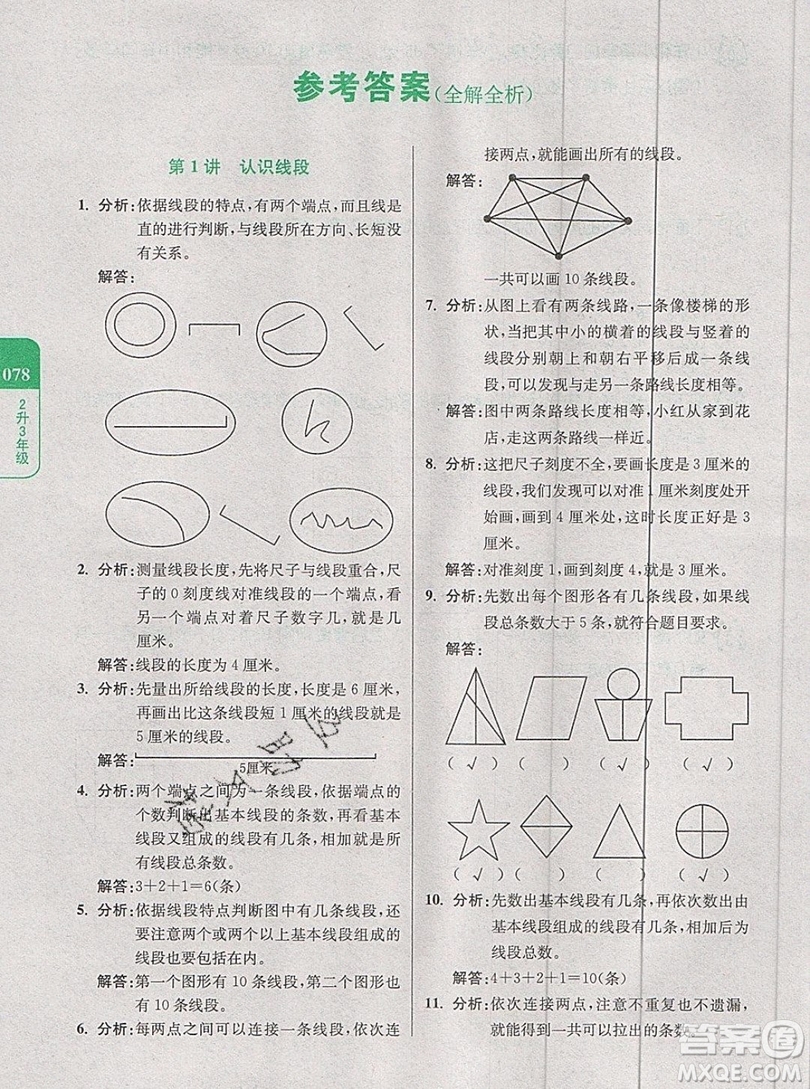 2019新版小學奧數暑假拔高銜接15講2升3年級數學人教版答案