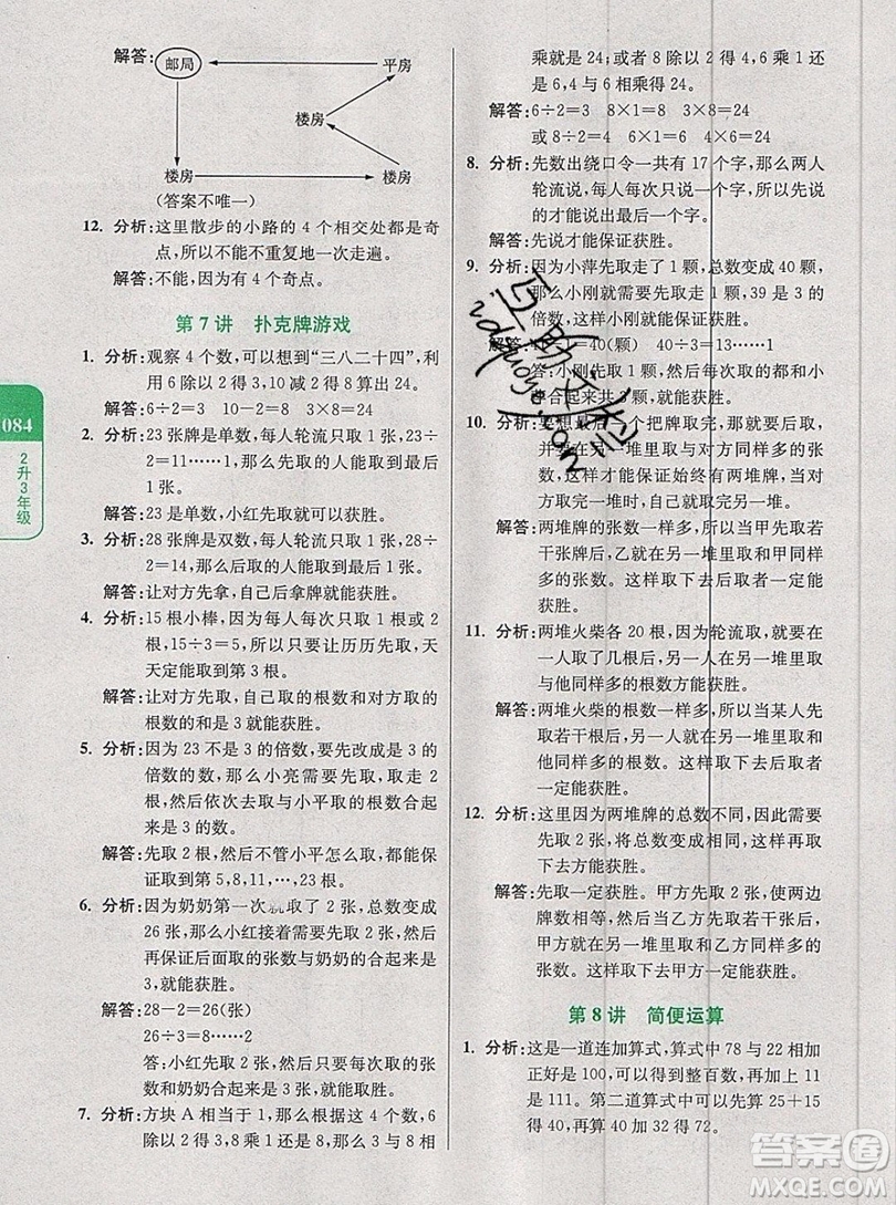 2019新版小學奧數暑假拔高銜接15講2升3年級數學人教版答案