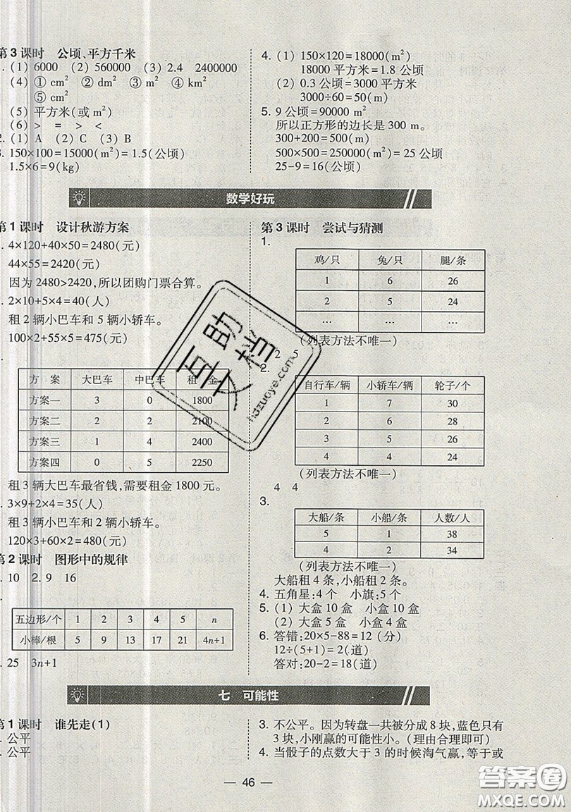 2019北大綠卡課時(shí)同步訓(xùn)練五年級(jí)上冊數(shù)學(xué)北師大深圳專版參考答案