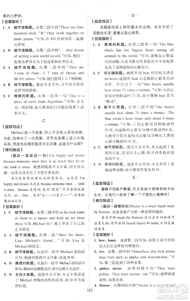 2020版星火英語(yǔ)spark艾派巔峰訓(xùn)練七年級(jí)閱讀理解200篇答案