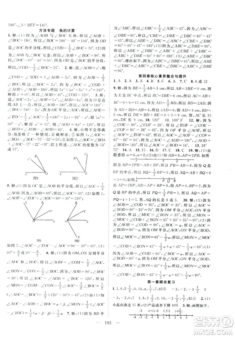 智慧萬(wàn)羽2019名師學(xué)案分層進(jìn)階學(xué)習(xí)七年級(jí)數(shù)學(xué)上冊(cè)答案