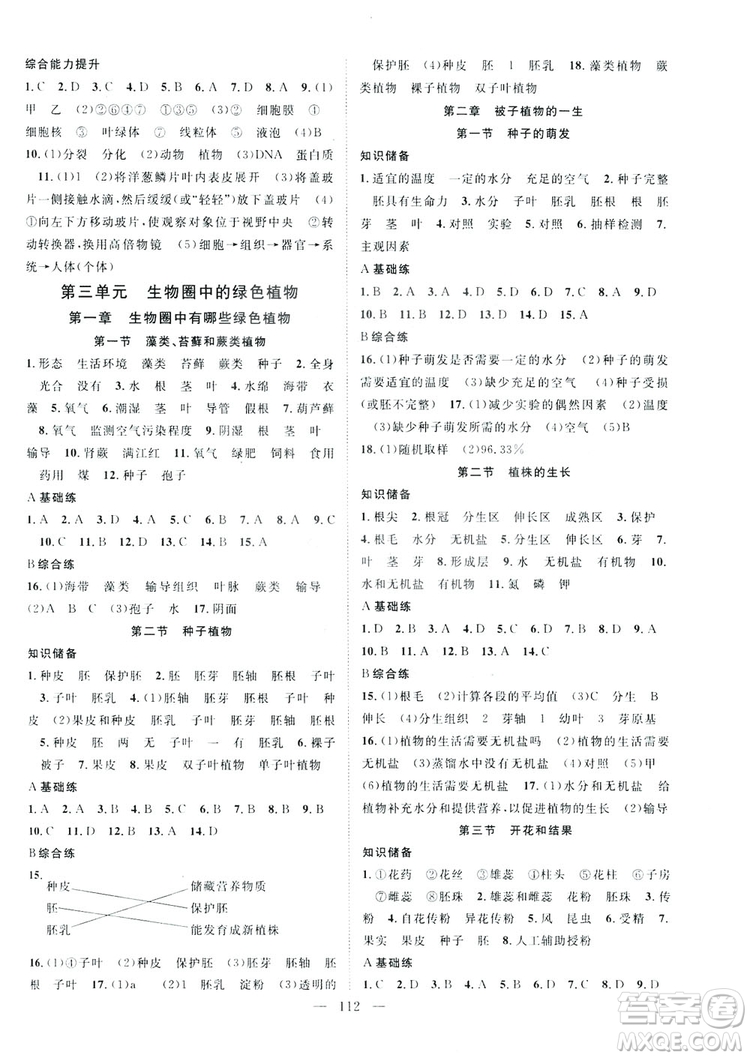 智慧萬(wàn)羽2019名師學(xué)案分層進(jìn)階學(xué)習(xí)七年級(jí)生物上冊(cè)答案