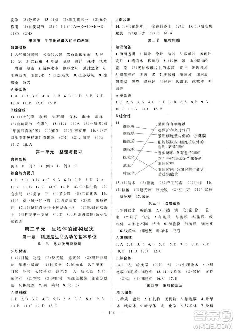 智慧萬(wàn)羽2019名師學(xué)案分層進(jìn)階學(xué)習(xí)七年級(jí)生物上冊(cè)答案