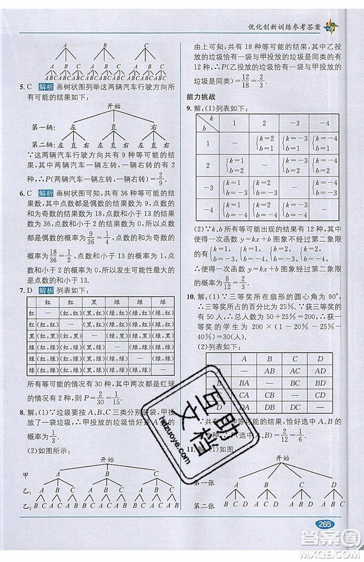 全能學練2019秋教材1+1優(yōu)化創(chuàng)新訓練數(shù)學九年級上冊RJ版人教版參考答案