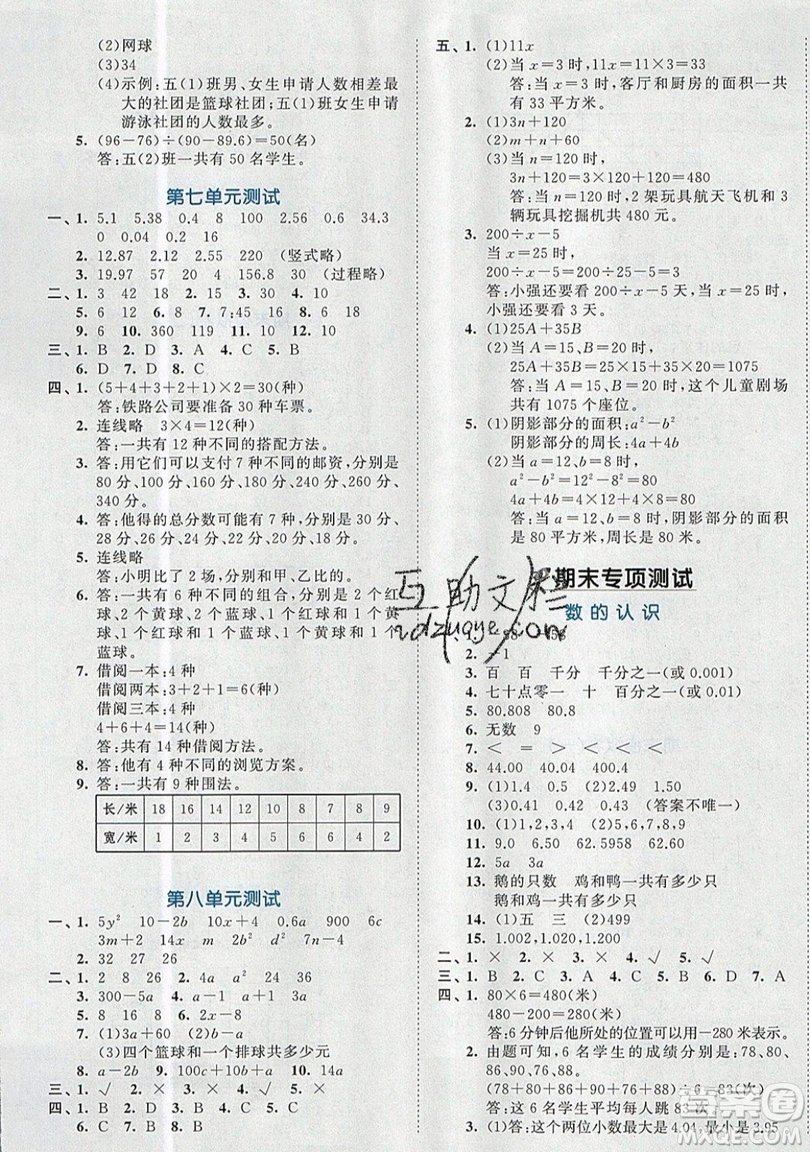 西安出版社小兒郎2019曲一線53全優(yōu)卷小學(xué)數(shù)學(xué)五年級上冊蘇教SJ版參考答案