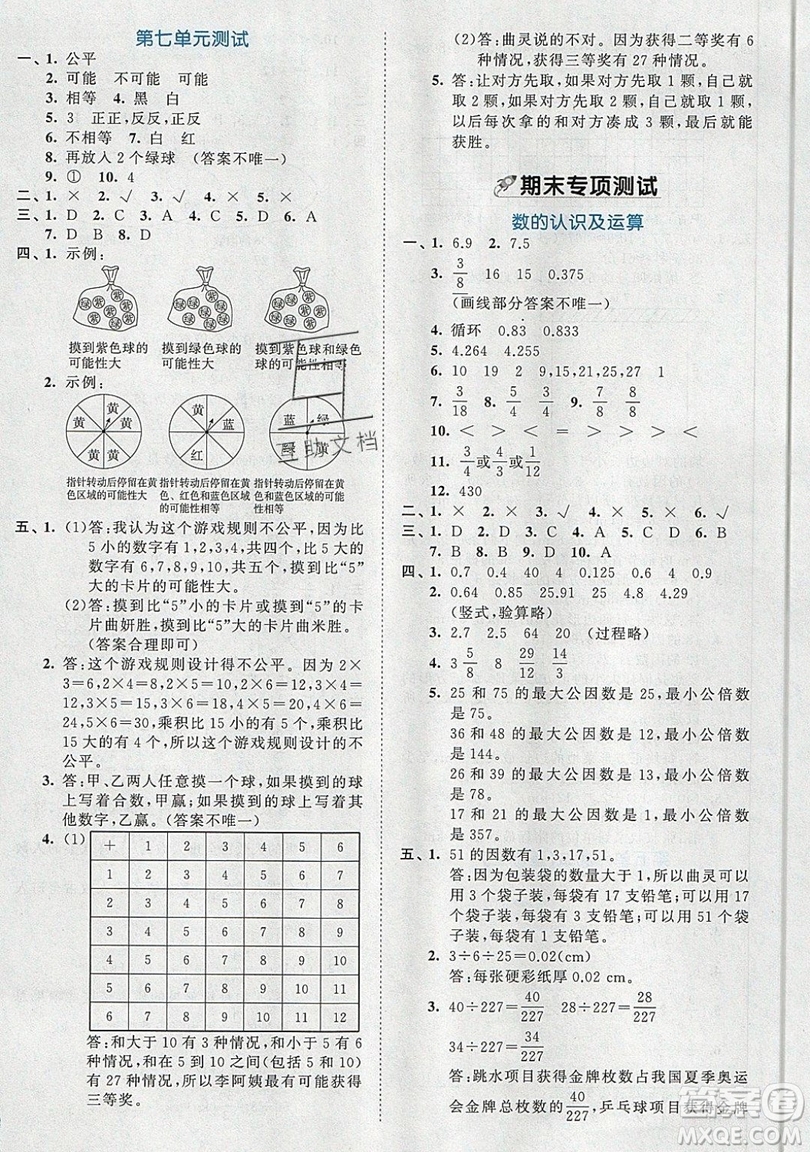 西安出版社小兒郎2019曲一線53全優(yōu)卷小學(xué)數(shù)學(xué)五年級上冊北師大BSD版答案