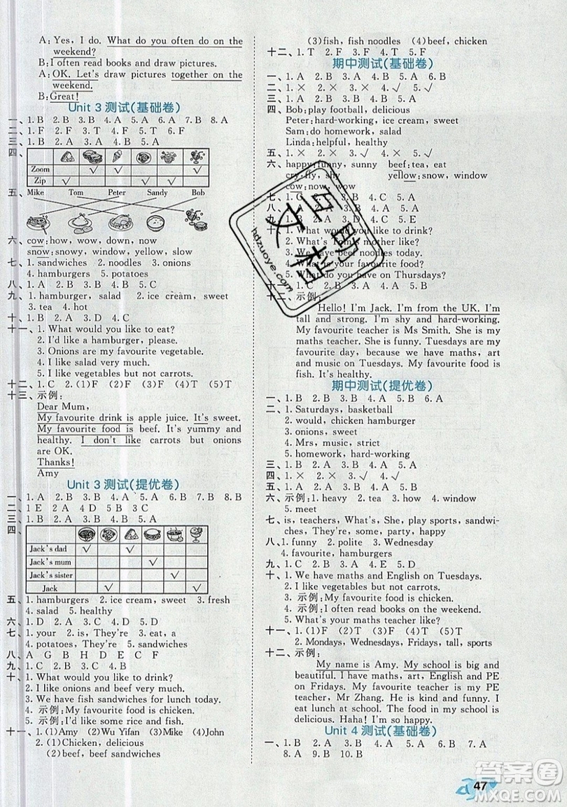 西安出版社小兒郎2019曲一線53全優(yōu)卷小學(xué)英語五年級上冊人教PR版參考答案