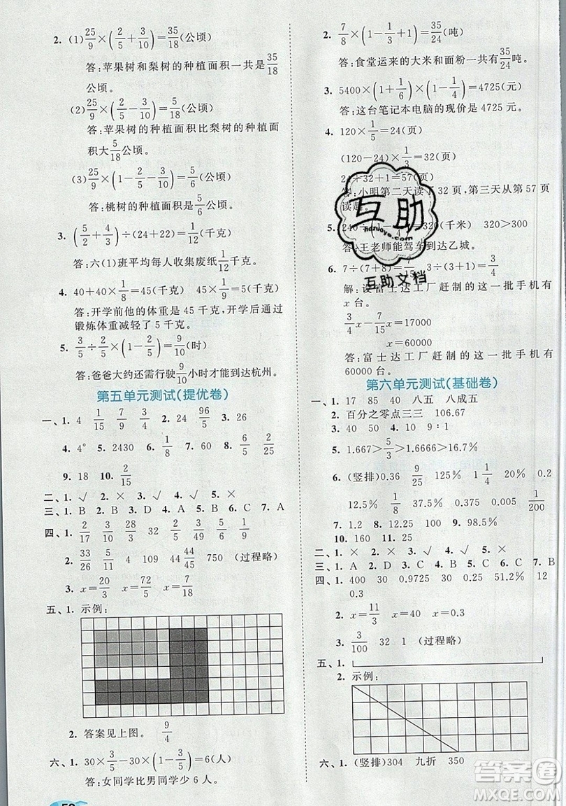 西安出版社小兒郎2019曲一線53全優(yōu)卷小學(xué)數(shù)學(xué)六年級上冊蘇教SJ版參考答案