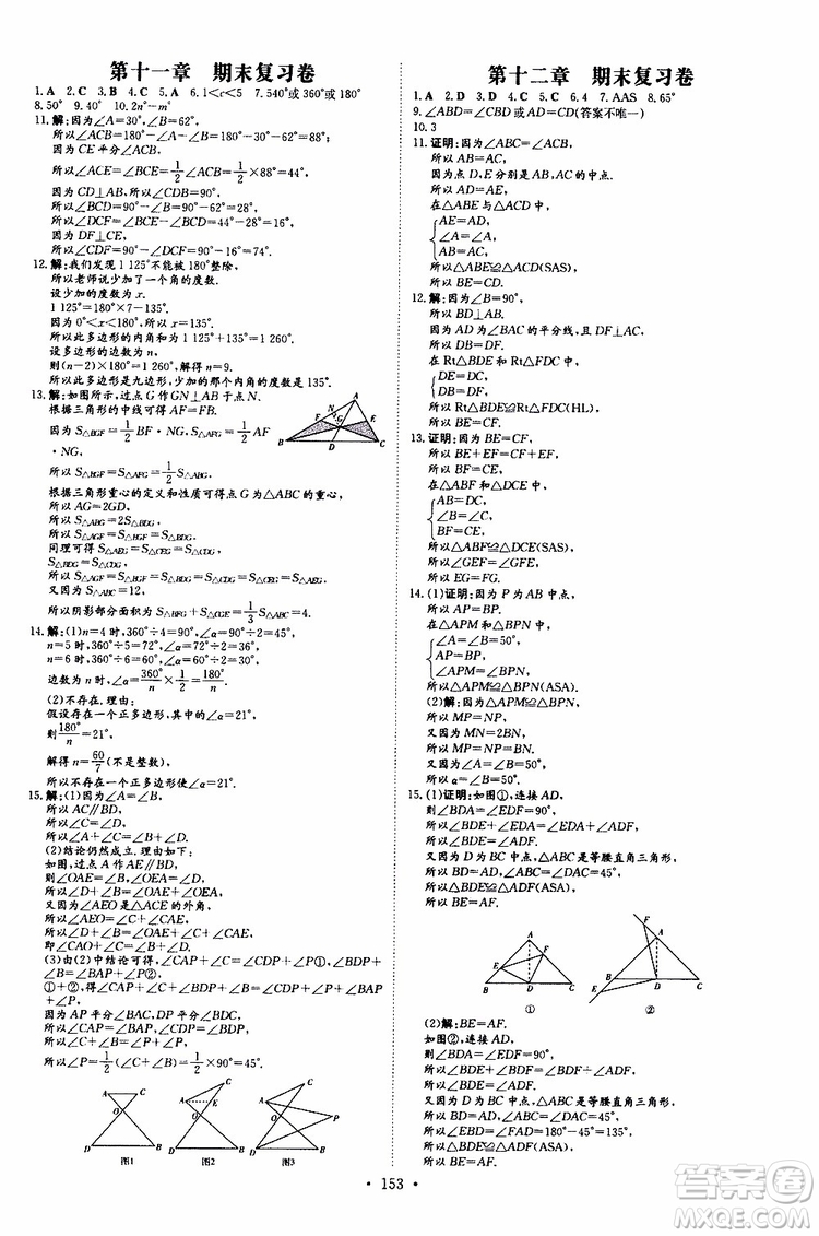 2020版導與練練案課時作業(yè)本數(shù)學八年級上冊人教版參考答案