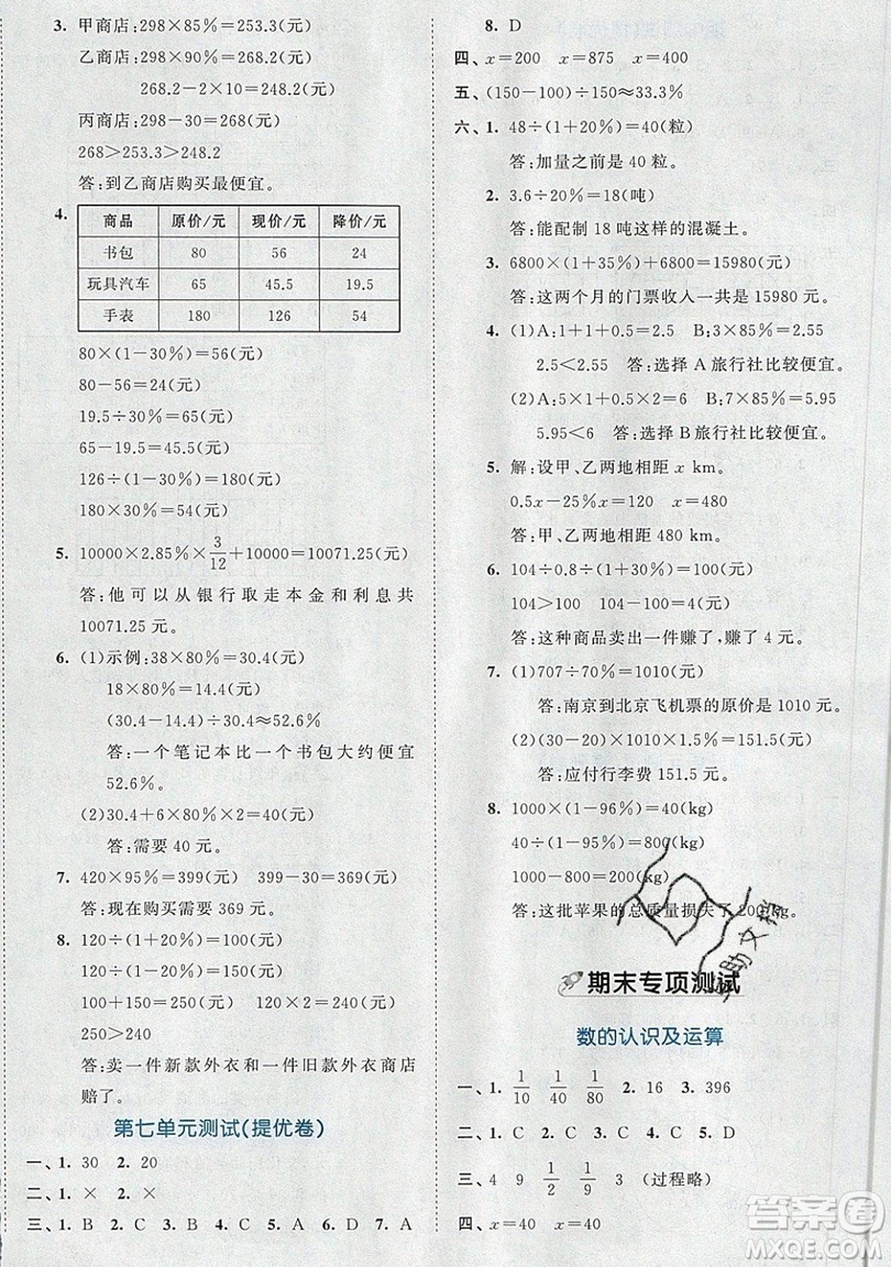 西安出版社小兒郎2019曲一線53全優(yōu)卷小學數學六年級上冊北師大BSD版答案