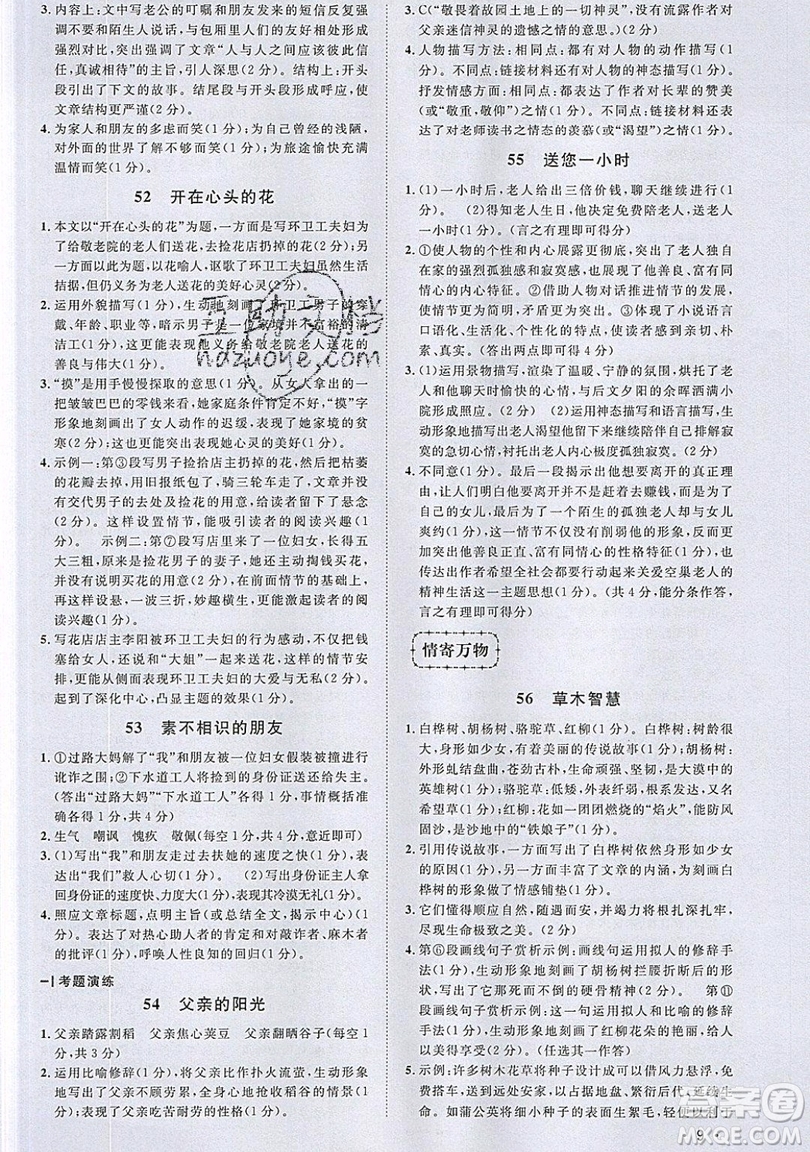 江西教育出版社2019宇軒圖書新概念閱讀現(xiàn)代文拓展訓(xùn)練七年級(jí)參考答案