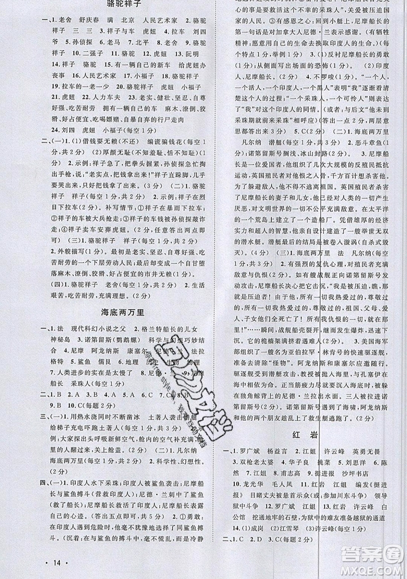 江西教育出版社2019宇軒圖書新概念閱讀現(xiàn)代文拓展訓(xùn)練七年級(jí)參考答案