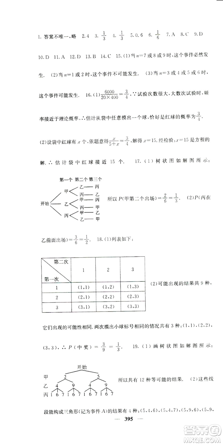2019名校課堂內(nèi)外九年級(jí)數(shù)學(xué)全一冊(cè)人教版答案