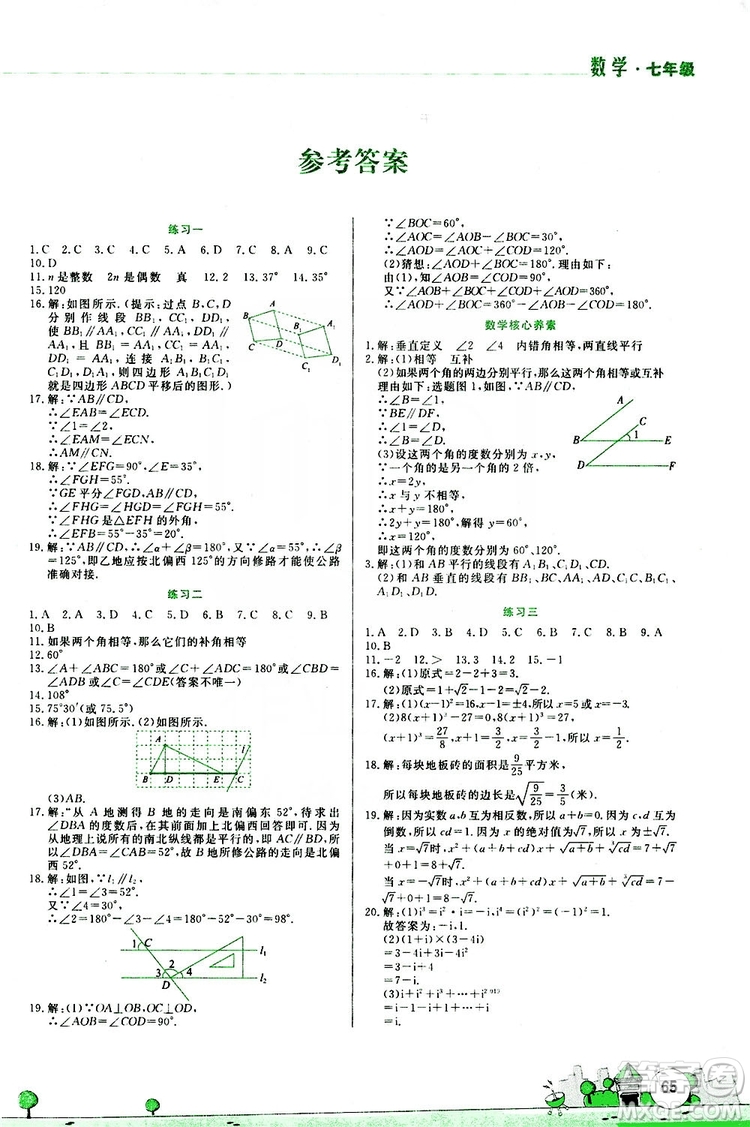 陳一鵬主編2019暑假活動(dòng)實(shí)踐與思考資源包七年級(jí)數(shù)學(xué)答案