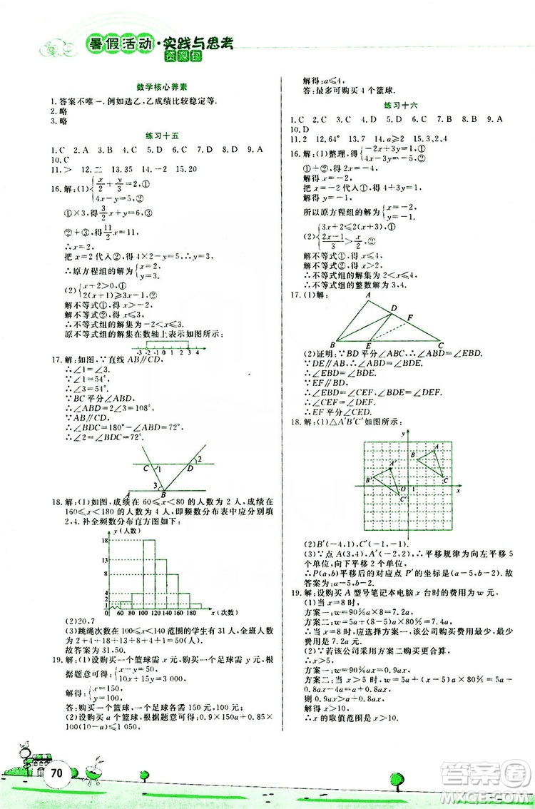陳一鵬主編2019暑假活動(dòng)實(shí)踐與思考資源包七年級(jí)數(shù)學(xué)答案